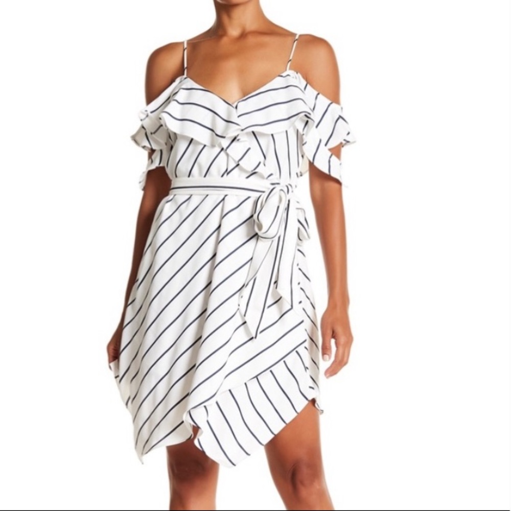 Kendall & Kylie White and Navy Pinstripe Dress